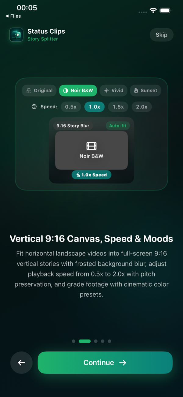 StatusClips Filters and Speed Adjustments on iPhone